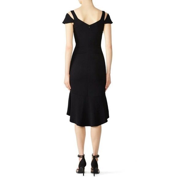 Parker Grace Dress Midi Cap Mesh Sleeve Ruffle Hem Black Size 6 Crepe Cocktail - Picture 4 of 14